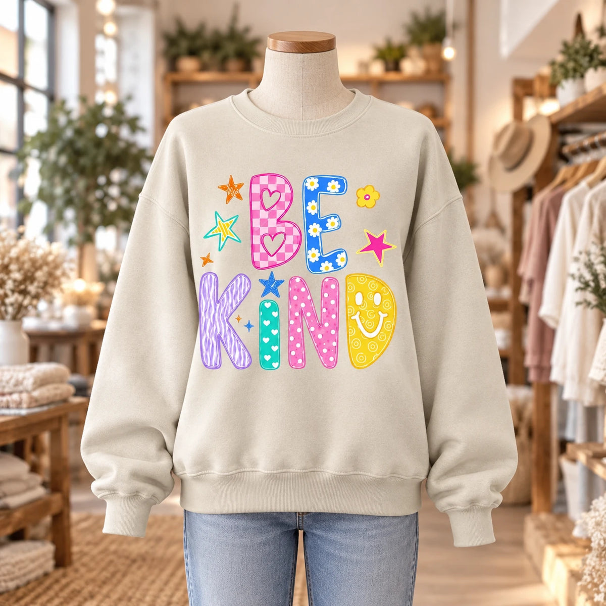 Be Kind Sweatshirt Cute Colorful Positive Quote For Women Kindness Gift Doodle