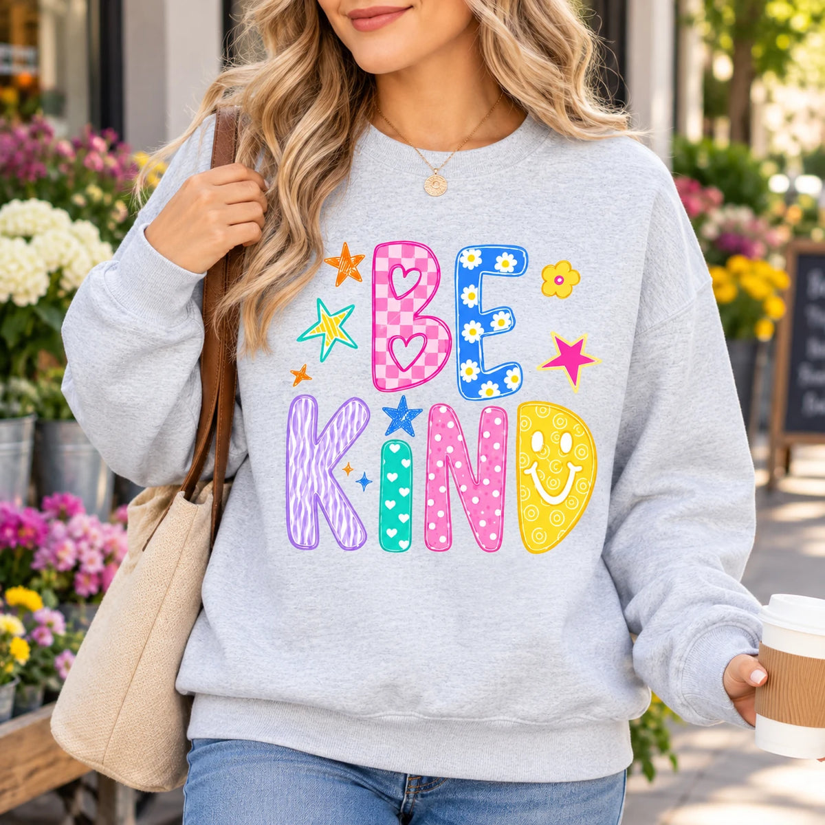 Be Kind Sweatshirt Cute Colorful Positive Quote For Women Kindness Gift Doodle