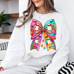 Beach Ghost Bow Tropical Summerween Sweatshirt and T-Shirt Halloween Summer Vacation Women Coquette Retro