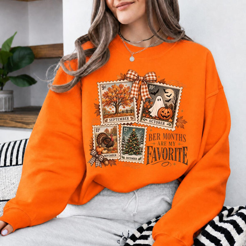 Ber Months Are My Favorite Postage Stamp Collage Sweatshirt Fall Holiday Women Vintage Design