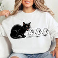 Black Cat Halloween Scared Ghosts Sweatshirt Spooky Fall Season Unisex Cute Graphic