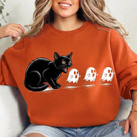 Black Cat Halloween Scared Ghosts Sweatshirt Spooky Fall Season Unisex Cute Graphic