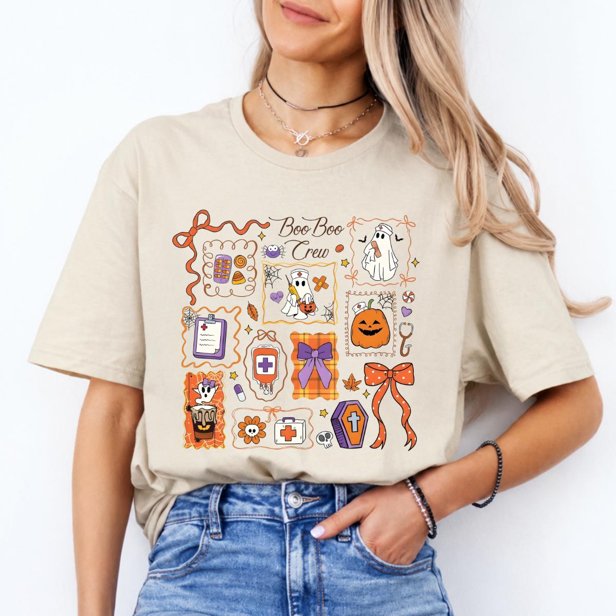Boo Boo Crew Nurse Boo Boo Crew Sweatshirt and T-Shirt Halloween Nurse Women Cute Doodle Design