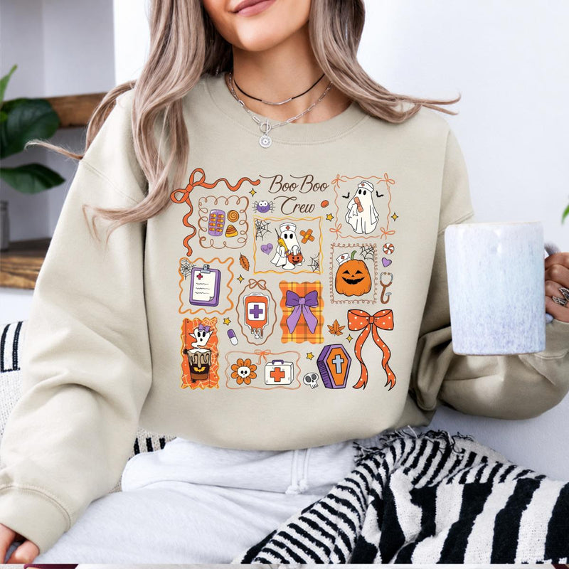 Boo Boo Crew Nurse Boo Boo Crew Sweatshirt and T-Shirt Halloween Nurse Women Cute Doodle Design