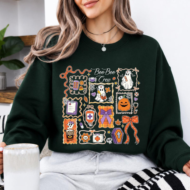 Boo Boo Crew Nurse Boo Boo Crew Sweatshirt and T-Shirt Halloween Nurse Women Cute Doodle Design