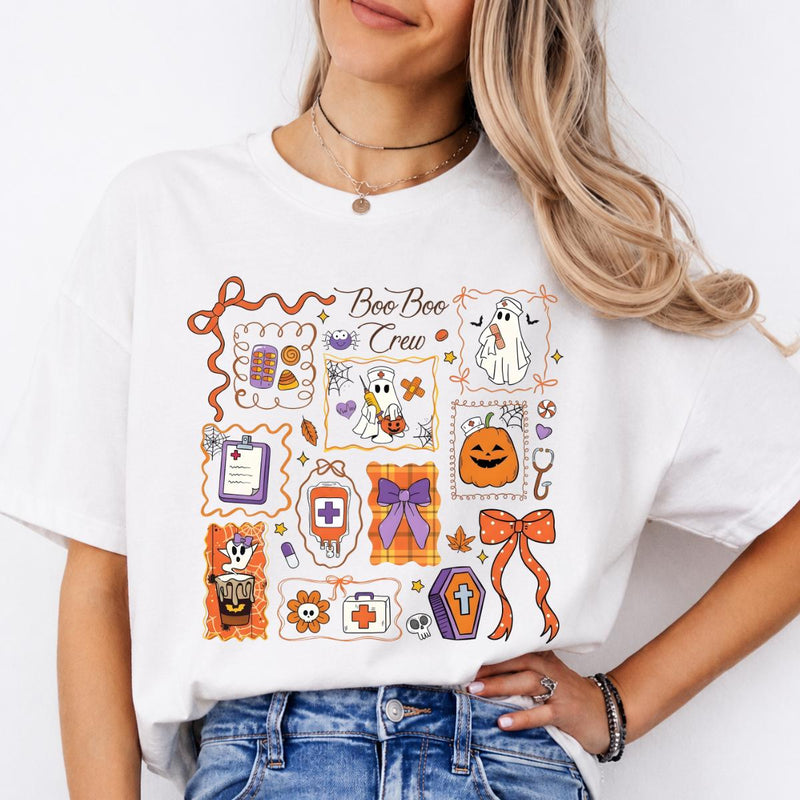 Boo Boo Crew Nurse Boo Boo Crew Sweatshirt and T-Shirt Halloween Nurse Women Cute Doodle Design