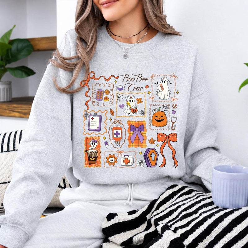 Boo Boo Crew Nurse Boo Boo Crew Sweatshirt and T-Shirt Halloween Nurse Women Cute Doodle Design