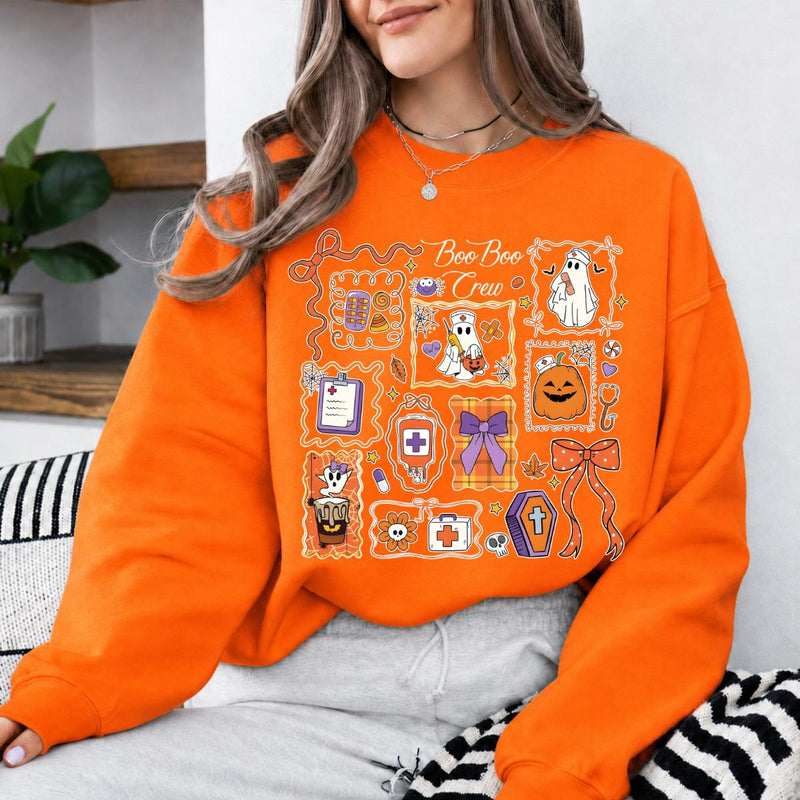 Boo Boo Crew Nurse Boo Boo Crew Sweatshirt and T-Shirt Halloween Nurse Women Cute Doodle Design