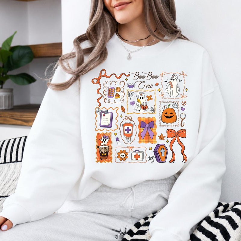 Boo Boo Crew Nurse Boo Boo Crew Sweatshirt and T-Shirt Halloween Nurse Women Cute Doodle Design