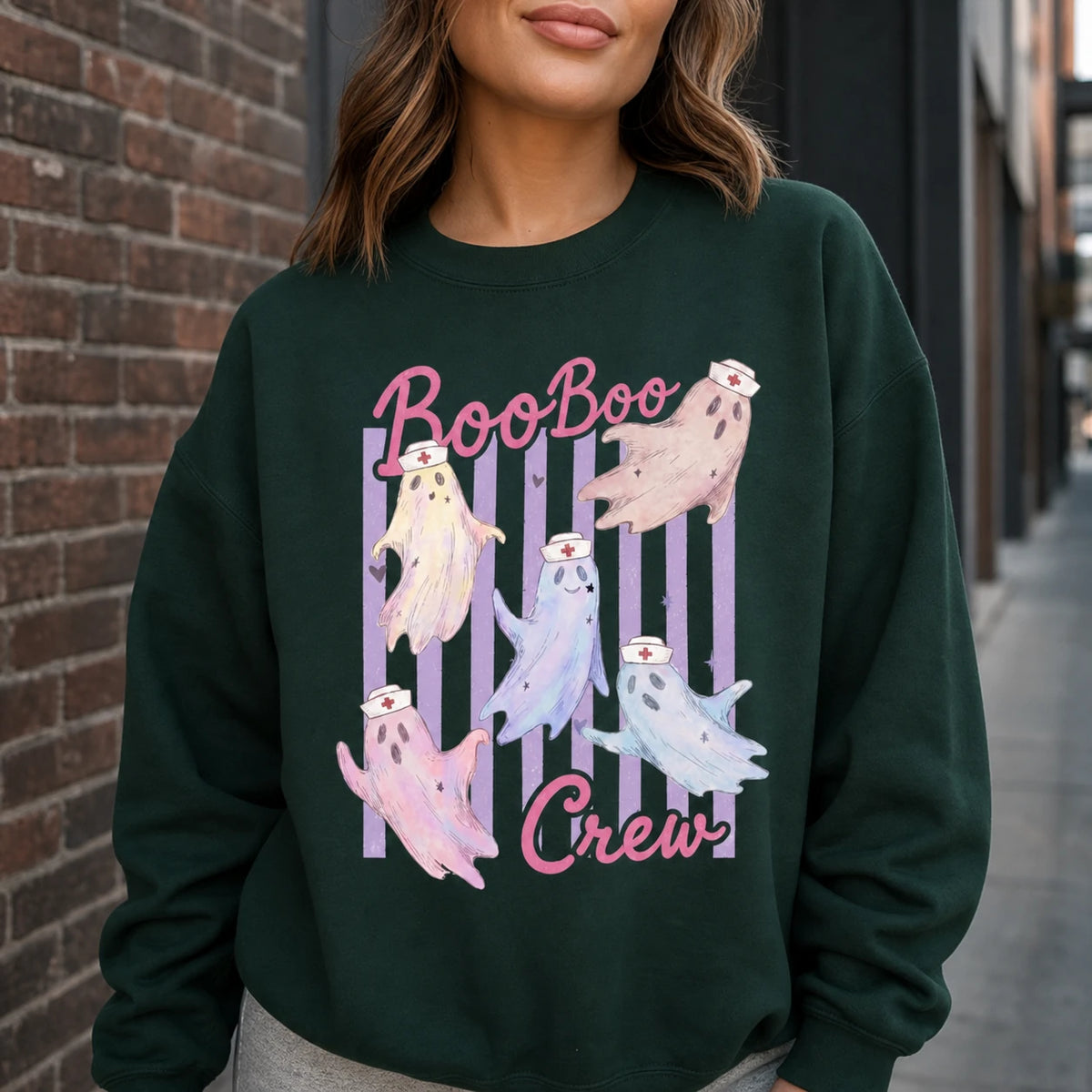 Boo Boo Crew Nurse Halloween Shirt, Cute Pastel Ghost Nurse Tee or Sweatshirt for RN CNA