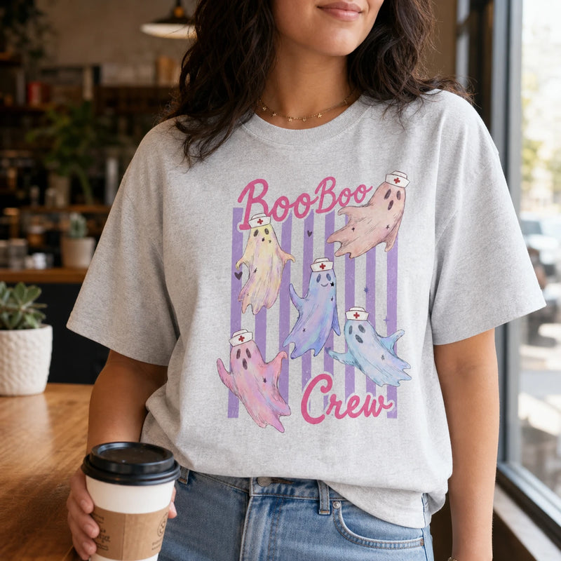 Boo Boo Crew Nurse Halloween Shirt, Cute Pastel Ghost Nurse Tee or Sweatshirt for RN CNA