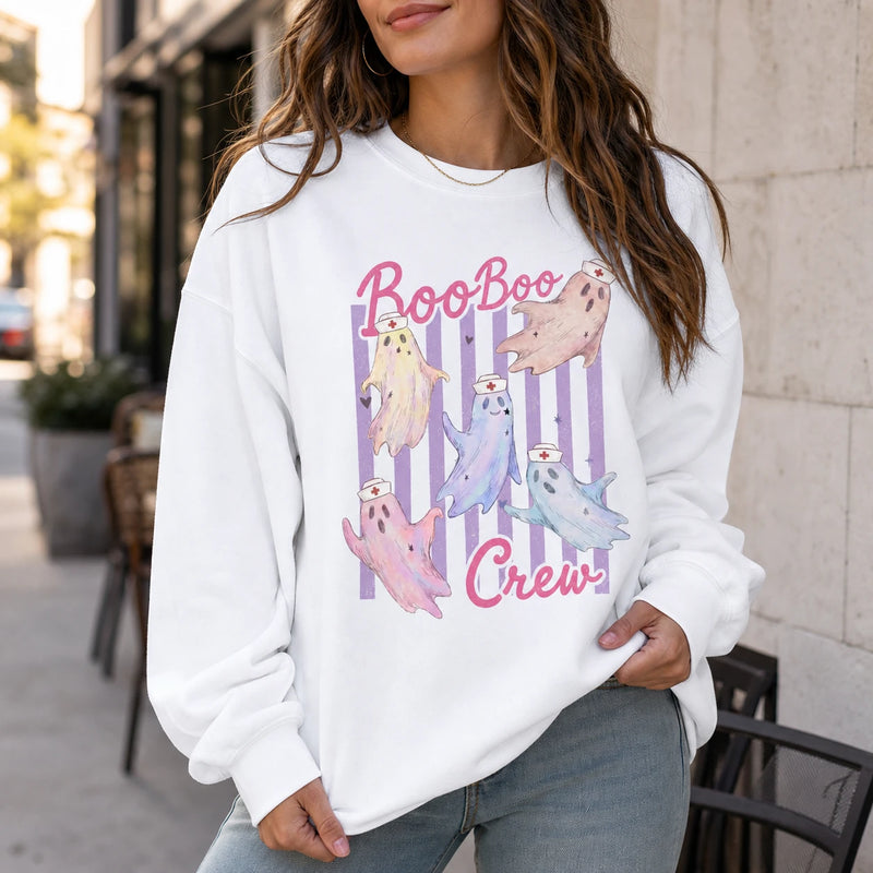 Boo Boo Crew Nurse Halloween Shirt, Cute Pastel Ghost Nurse Tee or Sweatshirt for RN CNA