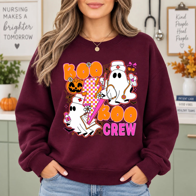 Boo Boo Crew Nurse Shirt Sweatshirt Cute Ghost Medical Halloween Tee Retro Spooky Fall Gift