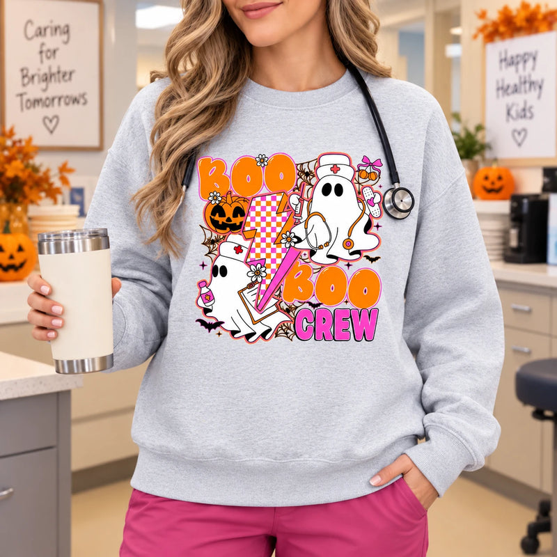 Boo Boo Crew Nurse Shirt Sweatshirt Cute Ghost Medical Halloween Tee Retro Spooky Fall Gift