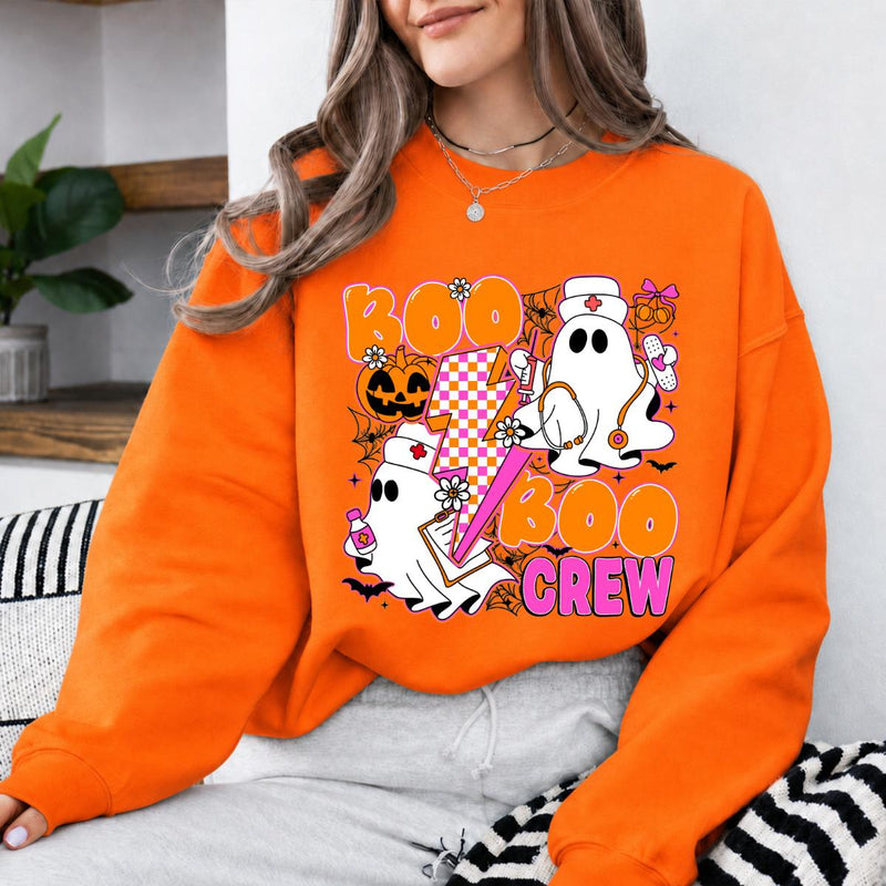 Boo Boo Crew Nurse Sweatshirt and T-Shirt Spooky Ghost Medical Halloween Women Retro Groovy