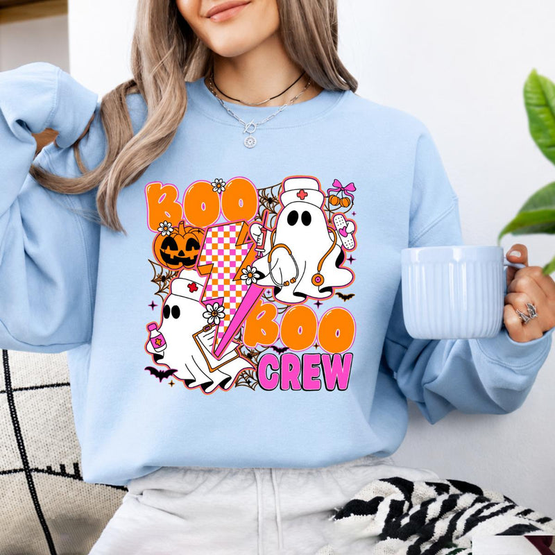 Boo Boo Crew Nurse Sweatshirt and T-Shirt Spooky Ghost Medical Halloween Women Retro Groovy