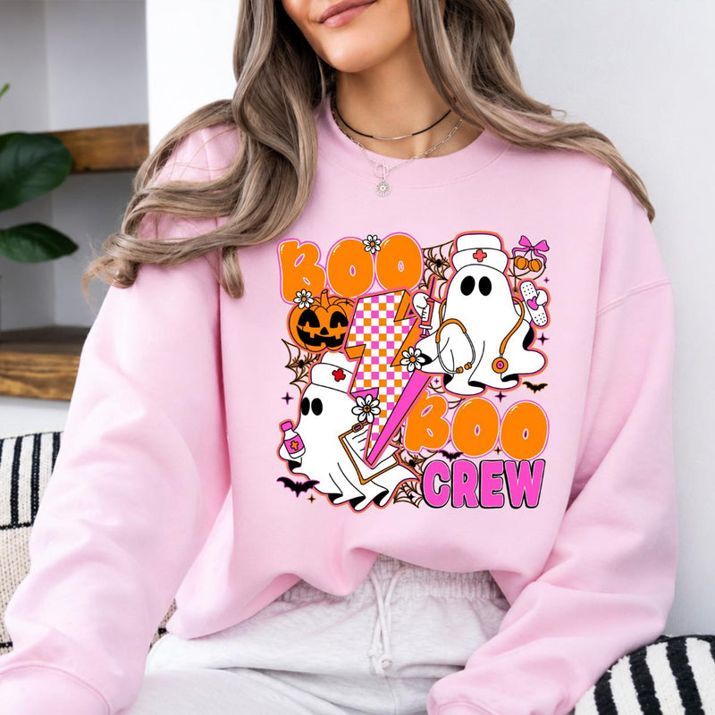 Boo Boo Crew Nurse Sweatshirt and T-Shirt Spooky Ghost Medical Halloween Women Retro Groovy