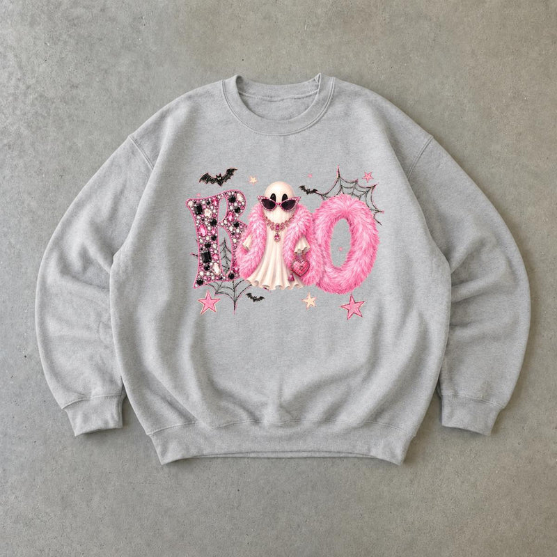Boo Ghost Halloween Sweatshirt, Pink Glam Ghost BOO, Spooky Season Women Coquette Cute Design