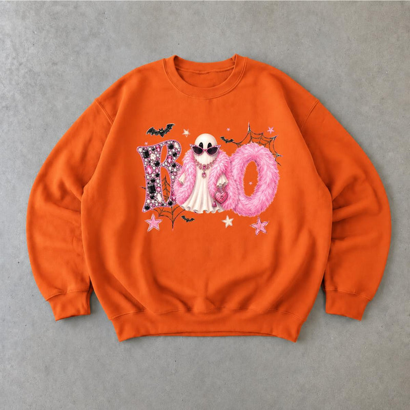Boo Ghost Halloween Sweatshirt, Pink Glam Ghost BOO, Spooky Season Women Coquette Cute Design