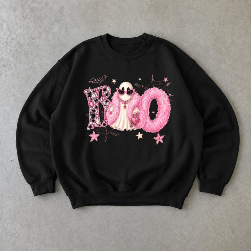 Boo Ghost Halloween Sweatshirt, Pink Glam Ghost BOO, Spooky Season Women Coquette Cute Design