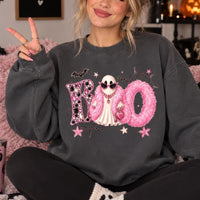 Boo Ghost Halloween Sweatshirt, Pink Glam Ghost BOO, Spooky Season Women Coquette Cute Design