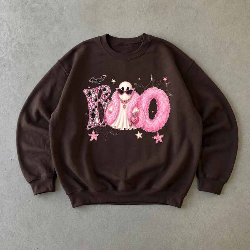 Boo Ghost Halloween Sweatshirt, Pink Glam Ghost BOO, Spooky Season Women Coquette Cute Design
