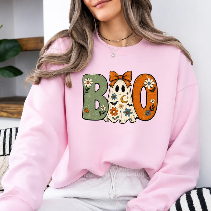 Boo Ghost Sweatshirt, Floral BOO Ghost Halloween Women Vintage Coquette Design