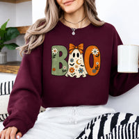 Boo Ghost Sweatshirt, Floral BOO Ghost Halloween Women Vintage Coquette Design