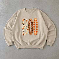 Boo Halloween Sweatshirt, Cute Fall Ghost Crewneck, Floral Leopard Plaid Pumpkin Letter Shirt, Spooky Season Pullover, Halloween Party Outfit, Autumn Gift For Her, Cozy Vintage Halloween Sweatshirt