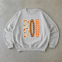 Boo Halloween Sweatshirt, Cute Fall Ghost Crewneck, Floral Leopard Plaid Pumpkin Letter Shirt, Spooky Season Pullover, Halloween Party Outfit, Autumn Gift For Her, Cozy Vintage Halloween Sweatshirt
