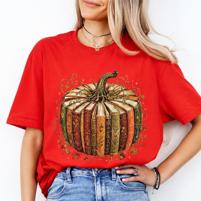 Book Pumpkin Graphic Vintage Book Pumpkin Sweatshirt and T-Shirt Fall Reading Book Lover Women Vintage Style