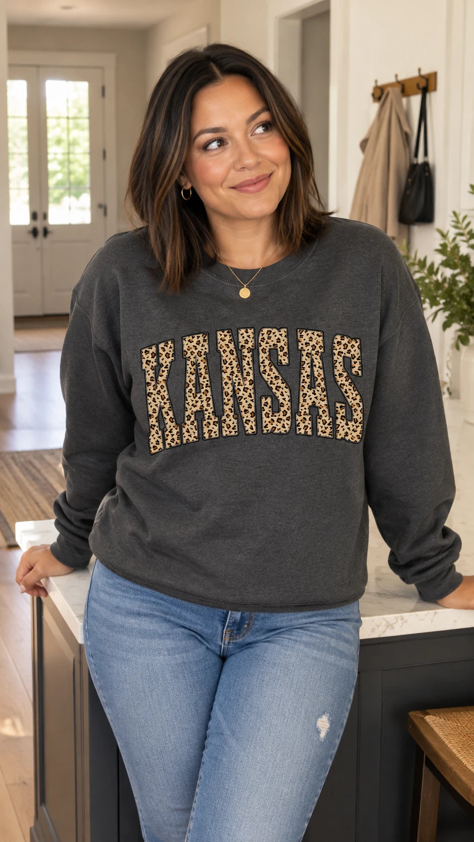 Custom State Sweatshirt With Leopard Print Collegiate Shirt