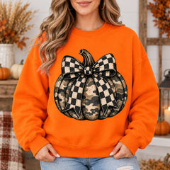 Camo Pumpkin Bow Fall Sweatshirt and T-Shirt Rustic Thanksgiving Farmhouse Graphic for Women