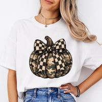 Camo Pumpkin Bow Rustic Fall Pumpkin Sweatshirt and T-Shirt Fall Thanksgiving Women Rustic Farmhouse Style
