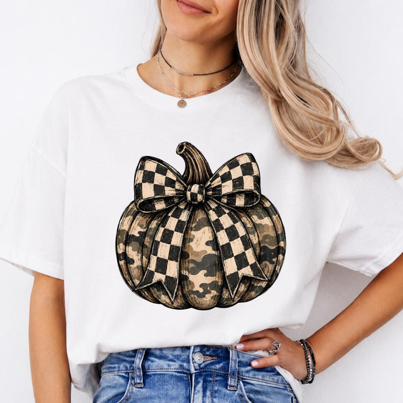 Camo Pumpkin Bow Rustic Fall Pumpkin Sweatshirt and T-Shirt Fall Thanksgiving Women Rustic Farmhouse Style