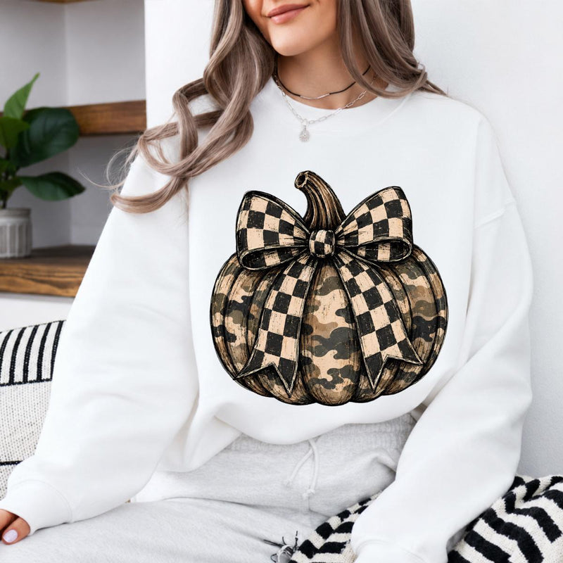 Camo Pumpkin Bow Rustic Fall Pumpkin Sweatshirt and T-Shirt Fall Thanksgiving Women Rustic Farmhouse Style