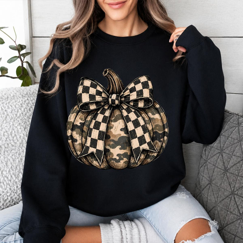 Camo Pumpkin Bow Rustic Fall Pumpkin Sweatshirt and T-Shirt Fall Thanksgiving Women Rustic Farmhouse Style