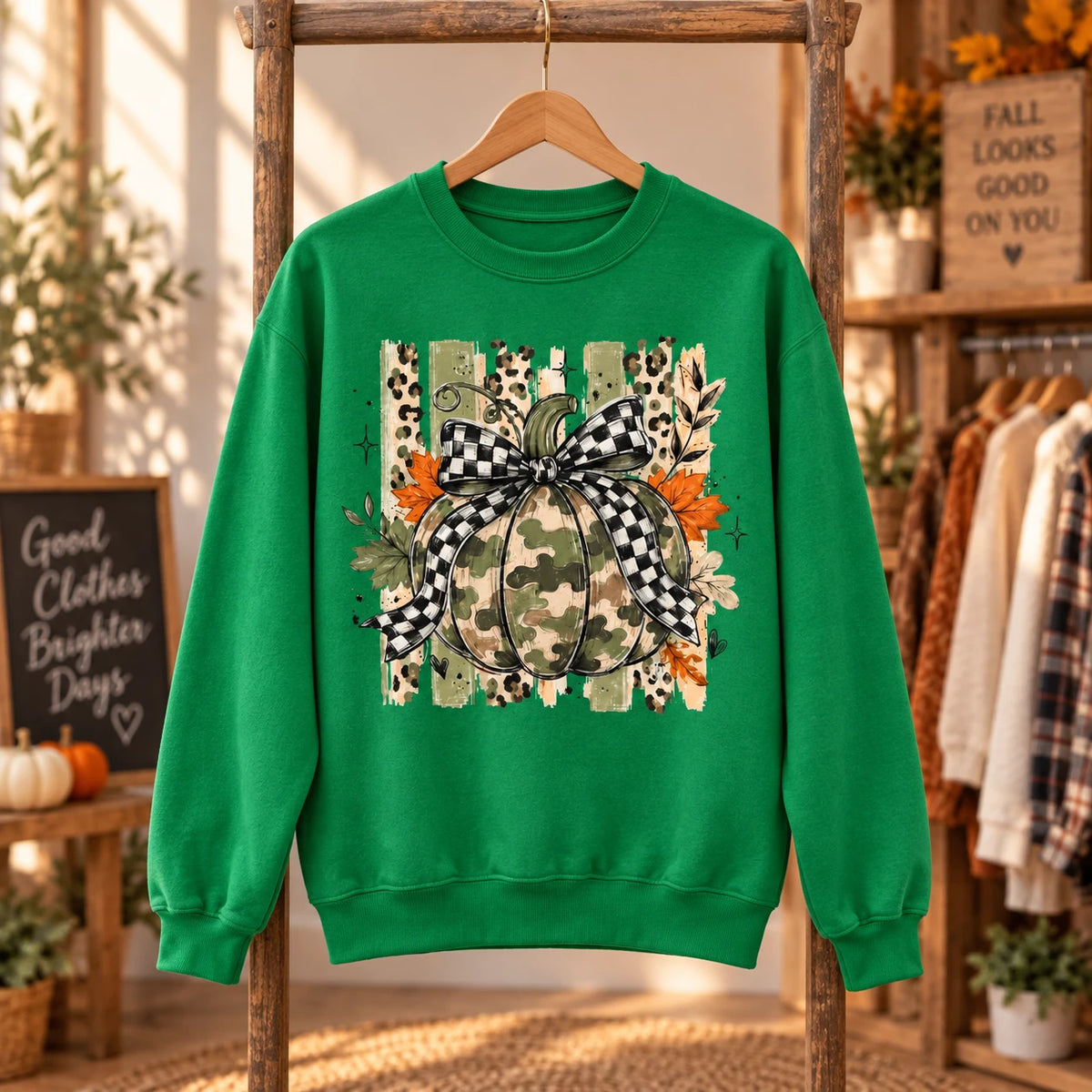 Camo Pumpkin Bow Sweatshirt, Plaid Leopard Fall Graphic Crewneck, Rustic Thanksgiving Autumn Pullover for Women