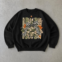 Camo Pumpkin Bow Sweatshirt, Rustic Pumpkin Graphic, Fall Thanksgiving Women, Plaid Leopard Autumn Style