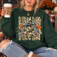 Camo Pumpkin Bow Sweatshirt, Rustic Pumpkin Graphic, Fall Thanksgiving Women, Plaid Leopard Autumn Style