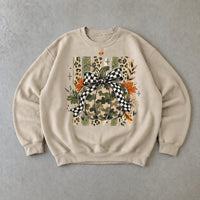 Camo Pumpkin Bow Sweatshirt, Rustic Pumpkin Graphic, Fall Thanksgiving Women, Plaid Leopard Autumn Style