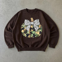 Camo Pumpkin Sweatshirt, Dalmatian Bow Pumpkin, Fall Thanksgiving Women Cute Rustic Coquette Design