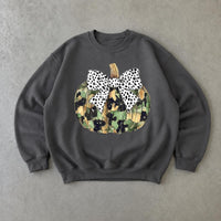 Camo Pumpkin Sweatshirt, Dalmatian Bow Pumpkin, Fall Thanksgiving Women Cute Rustic Coquette Design