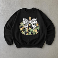 Camo Pumpkin Sweatshirt, Dalmatian Bow Pumpkin, Fall Thanksgiving Women Cute Rustic Coquette Design