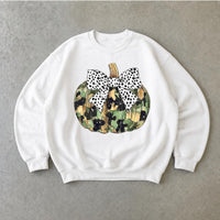 Camo Pumpkin Sweatshirt, Dalmatian Bow Pumpkin, Fall Thanksgiving Women Cute Rustic Coquette Design