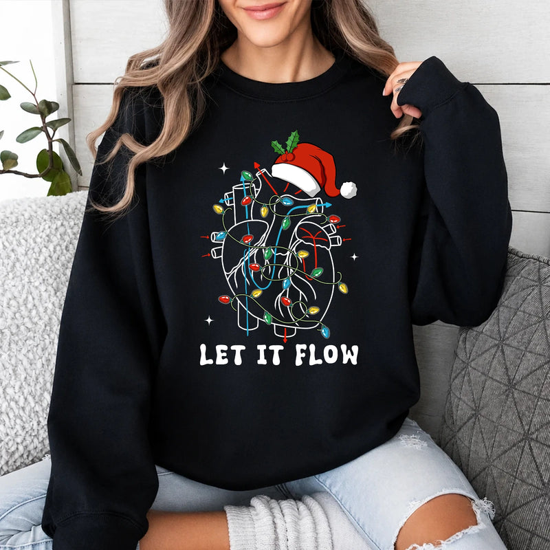 Cardiac Nurse Christmas Sweatshirt Let It Flow Holiday Cardiology Women Cute Medical Design