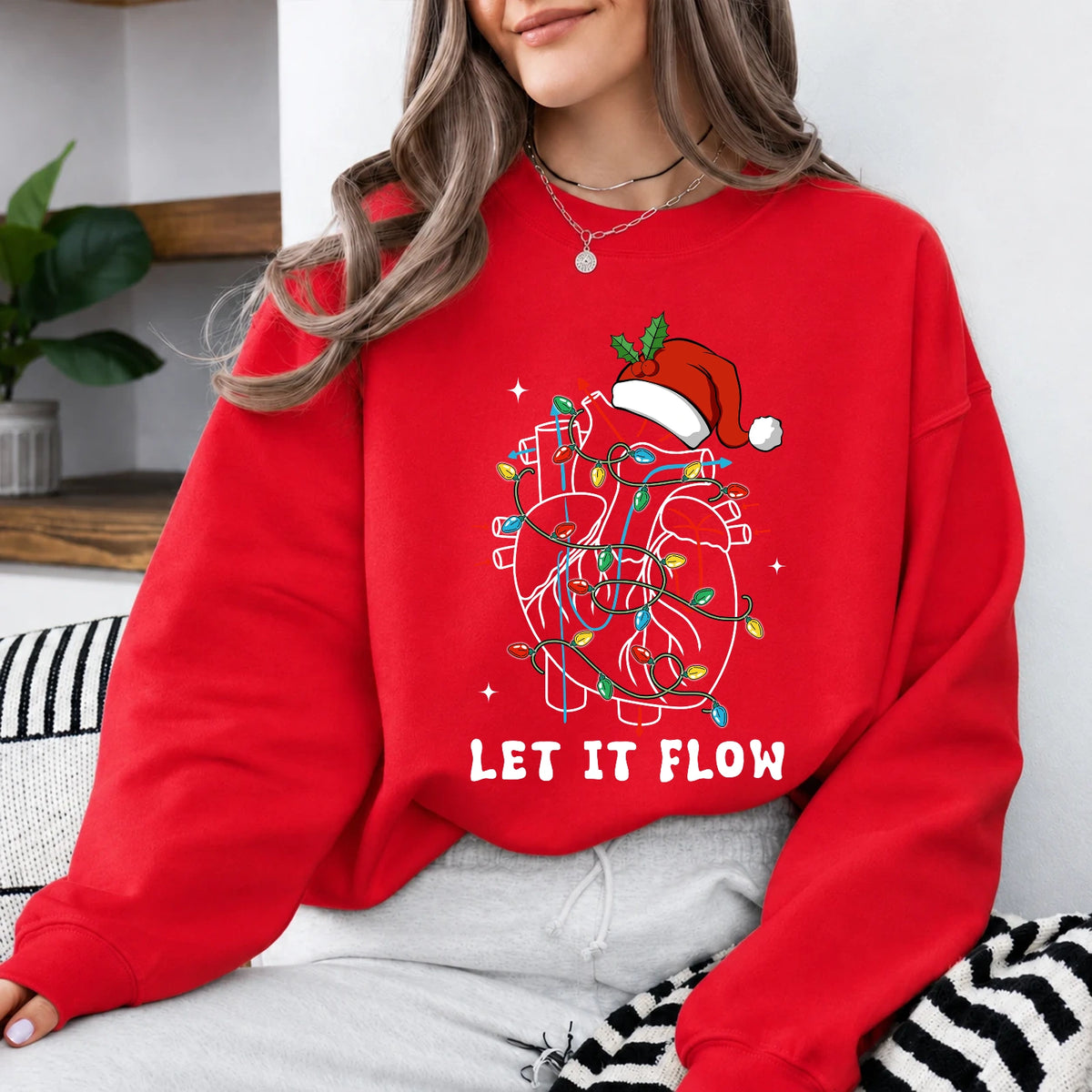 Cardiac Nurse Christmas Sweatshirt Let It Flow Holiday Cardiology Women Cute Medical Design