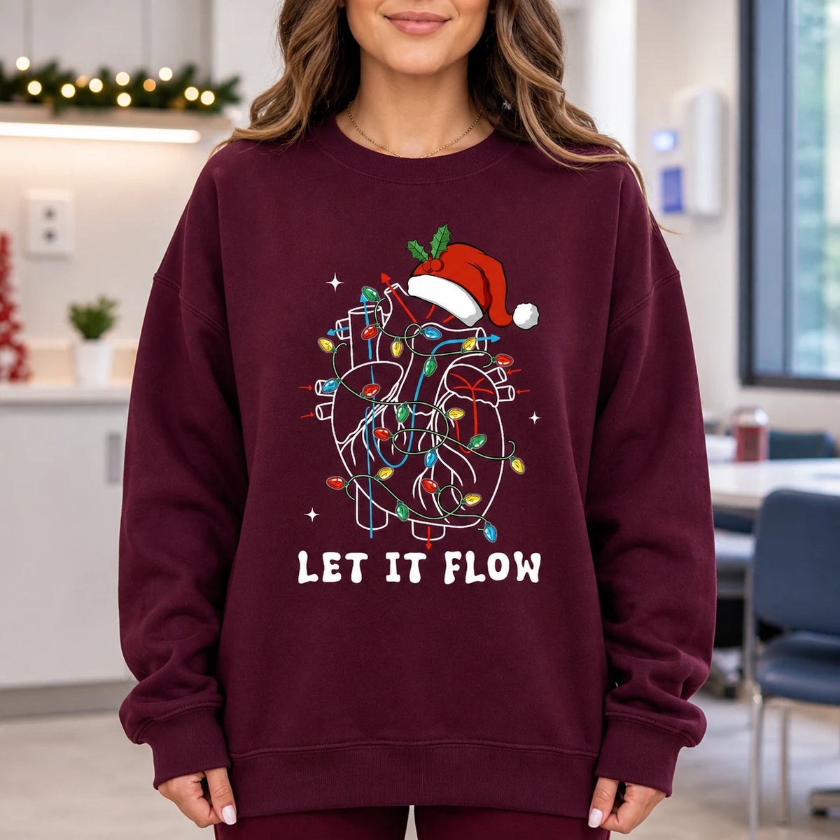 Cardiac Nurse Christmas Sweatshirt LET IT FLOW Holiday Heart Care Medical Design