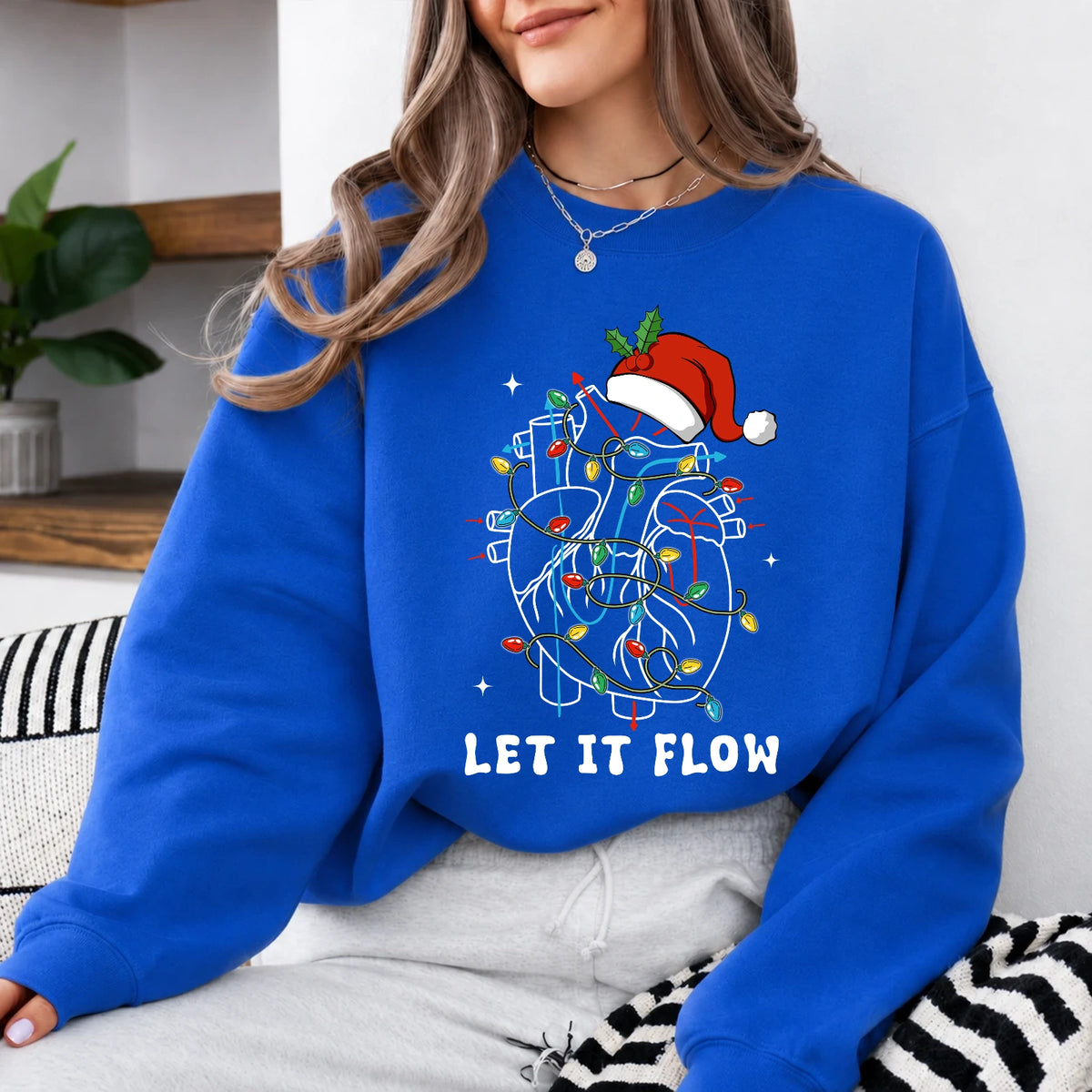Cardiac Nurse Christmas Sweatshirt Let It Flow Holiday Cardiology Women Cute Medical Design
