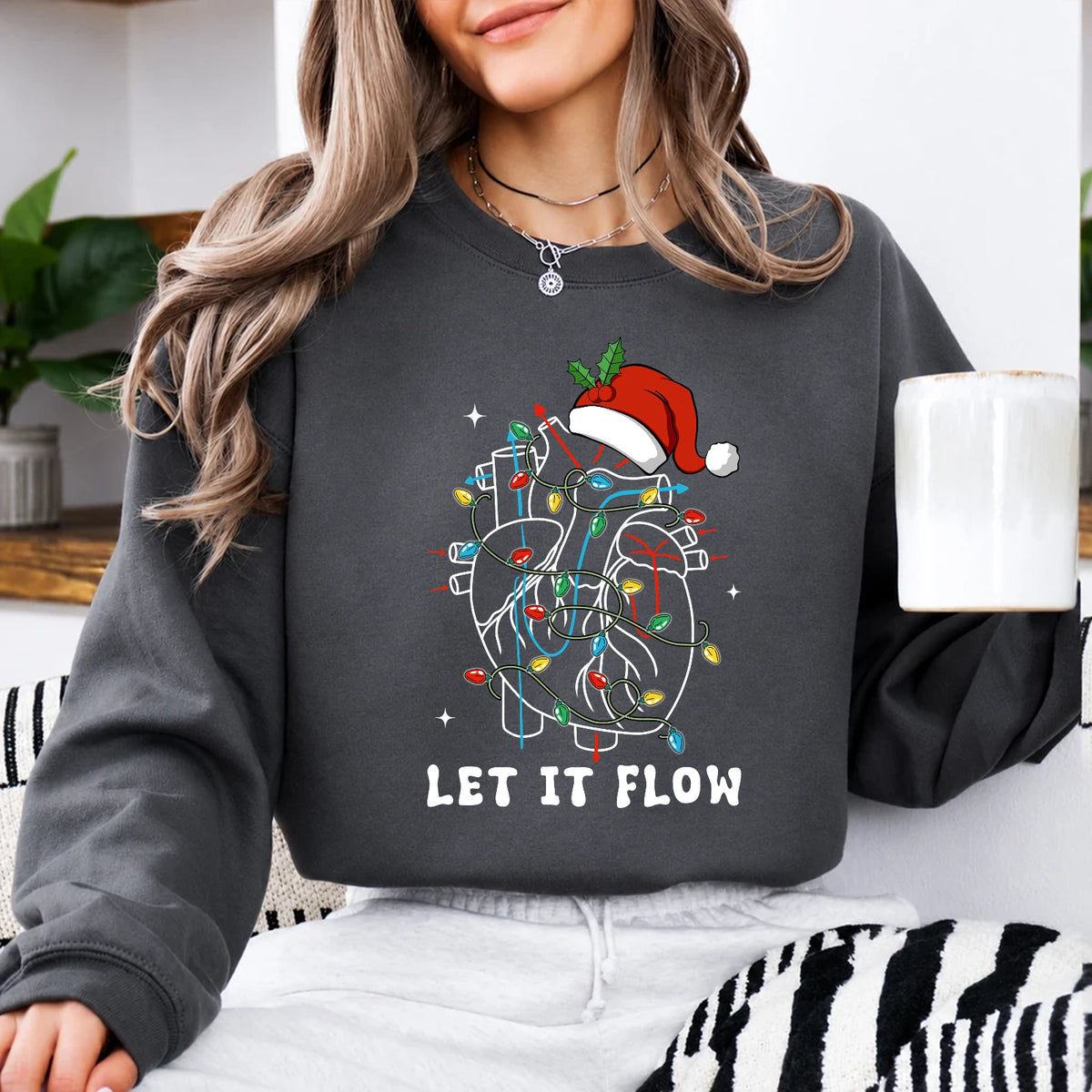 Cardiac Nurse Christmas Sweatshirt Let It Flow Holiday Cardiology Women Cute Medical Design